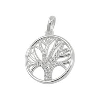 AnhäNger, Baum Des Lebens Lebensbaum Mit WeißEn Zirkonia, Rund, 925 Silber