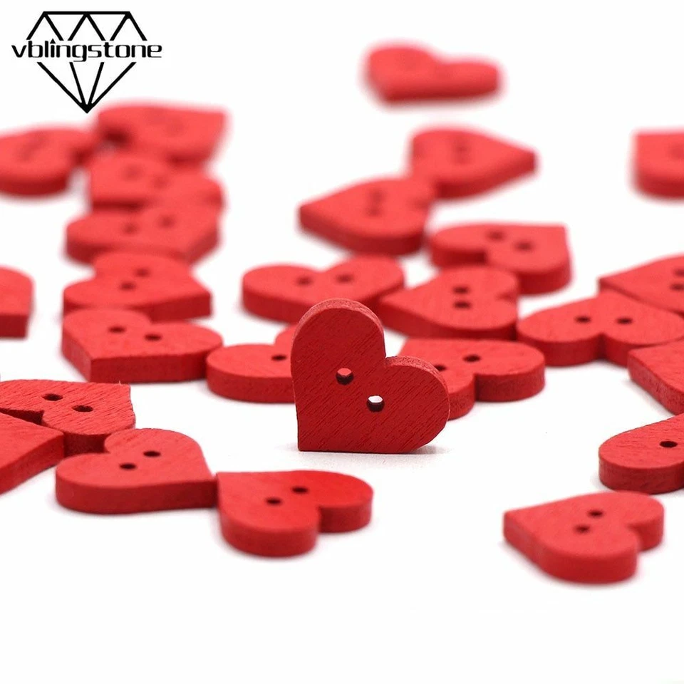 50pcs Red Heart Wooden Buttons 15x12mm 2-holes Hearts Button Sewing Crafts Makin - Image 2 of 4