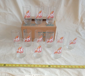 LOT OF 12 Jolt Cola Drinking Glass Lightning Bolt POP Soda Soft Drink IN BOX.