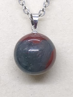 African Blood Stone Sphere Pendant Necklace 18''
