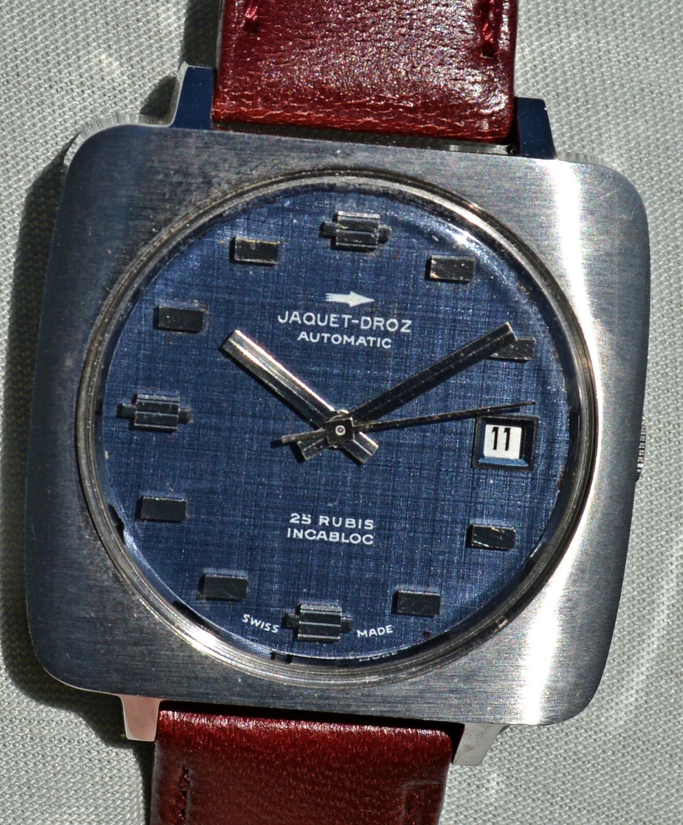 Very Rare Jaquet-Droz Automatic Steel Case Television 1970s Blue