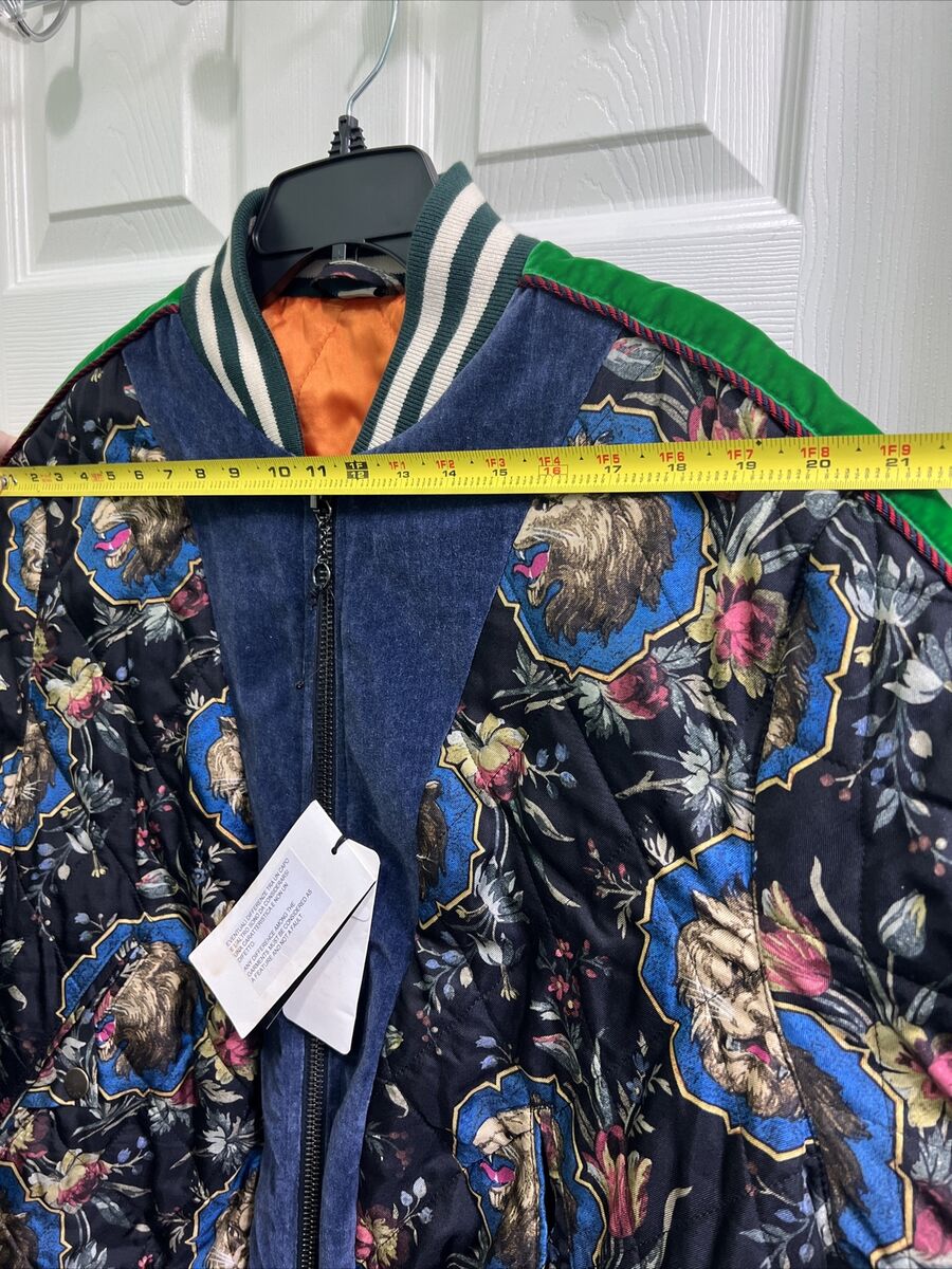 GUCCI Auth Mens Grotesque Lion Garden Print Silk Bomber GUCCI Auth Mens Grotesque Lion Garden Print Silk Bomber