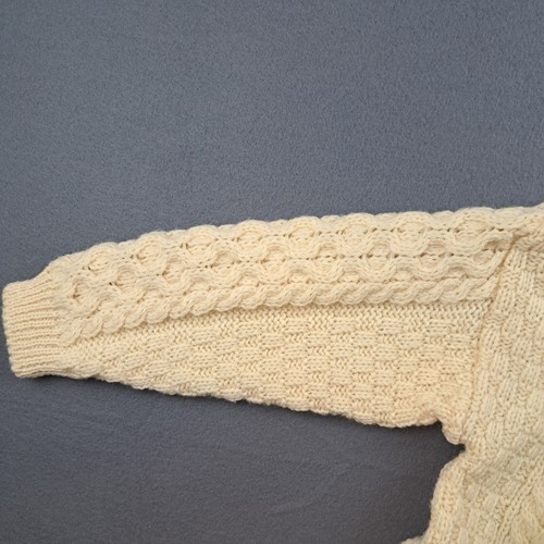 Tivoli Aran Cable Knit Fisherman Cardigan Sweater Size Kids 8/10 Ivory White - Picture 9 of 12