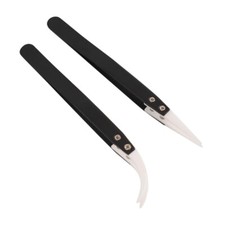 2Pcs Anti-Static Stainless Steel Ceramic Tweezers Heat Insulation Tip