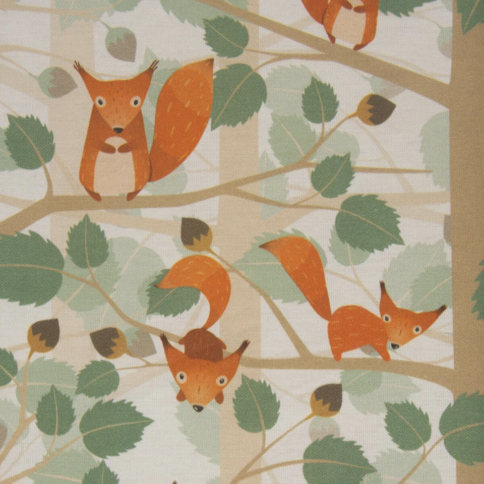 Dekostoff Baumwollstoff Halbpanama Eichhörnchen Baum beige grün 2,80m Breite - Bild 3 von 4