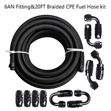 20FT AN6 6AN Nylon Braided Oil Fuel Line+Fittings Hose and Adaptor KIT Black