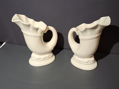 PAIR OF VINTAGE LENOX WHITE CORNUCOPIA VASES 7''