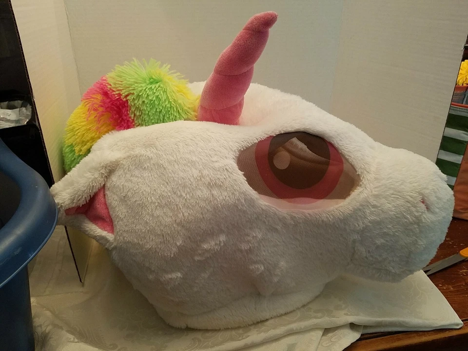 DAN DEE UNICORNIO CUERNO ROSA MELENA ARCO IRIS MASCOTA MÁSCARA DE GRAN TAMAÑO COSPLAY CABEZA DE PELUCHE Foto 4 de 4