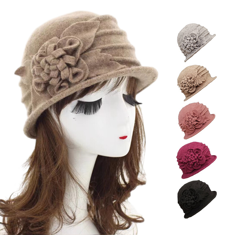 Women's Vintage Elegant Wool Top Hat Bucket Cloche Beanies Beret Winter Hat