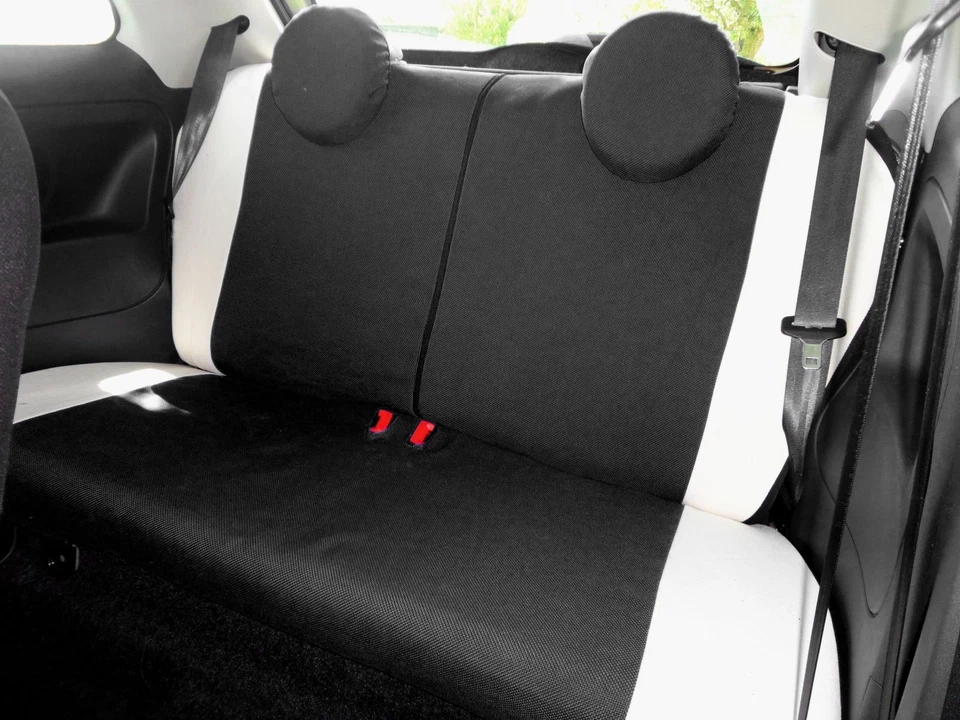 Fodere Foderine Coprisedili auto nere bianche su misura FIAT 500 07> ANT + POST - Immagine 2 di 4