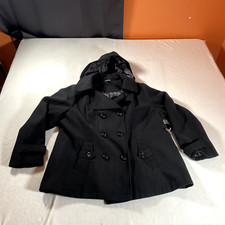 George Peacoat Womens 3xl Xxxl Black 6 Button Winter Coat Hooded Outdoors New