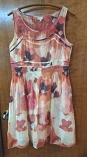Cremieux Women's Sleeveless Dress Size 8 Tan Red-orange Floral Trim