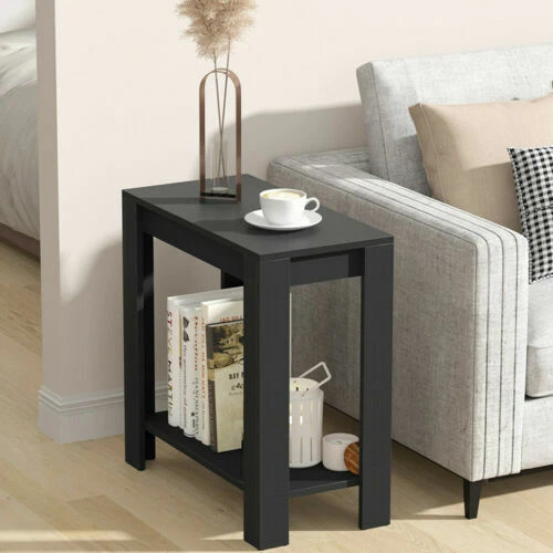 Modern Black Coffee Table Small Wood Side Table TV Stand Living