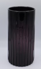 Signed Amethyst Handblown Ribbed Glass Vase.