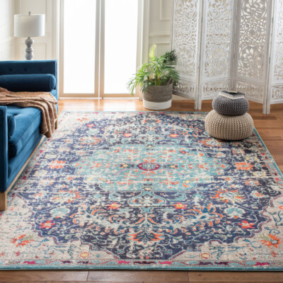 SAFAVIEH Madison Collection MAD447Z Black / Teal Rug