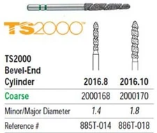 TS2000 Speed Cut Diamond FG #2016.10 Cylinder Bevel-End Coarse, 5 pack