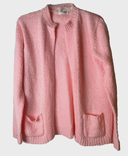 Vintage 80's Moneta Women's Large Pink Open Granny Sweater Cardigan Pockets