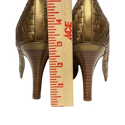Cole Haan Gold Bronze Woven Heels Peep Toe Pumps Genevieve  display picture 1