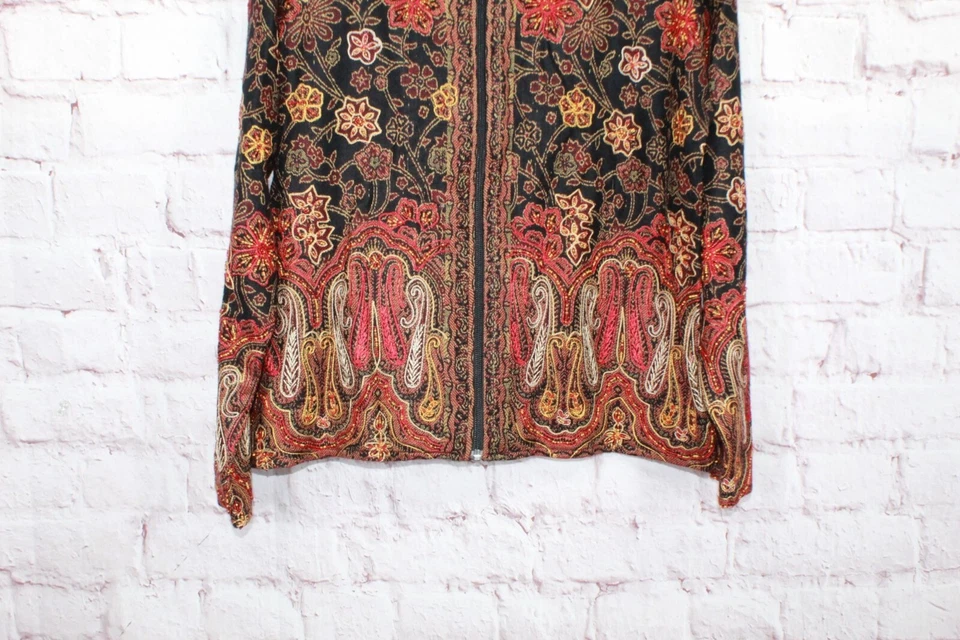 Blazer para mujer Appleseeds negro naranja bordado floral forrado de cachemira S mascota Foto 3 de 4