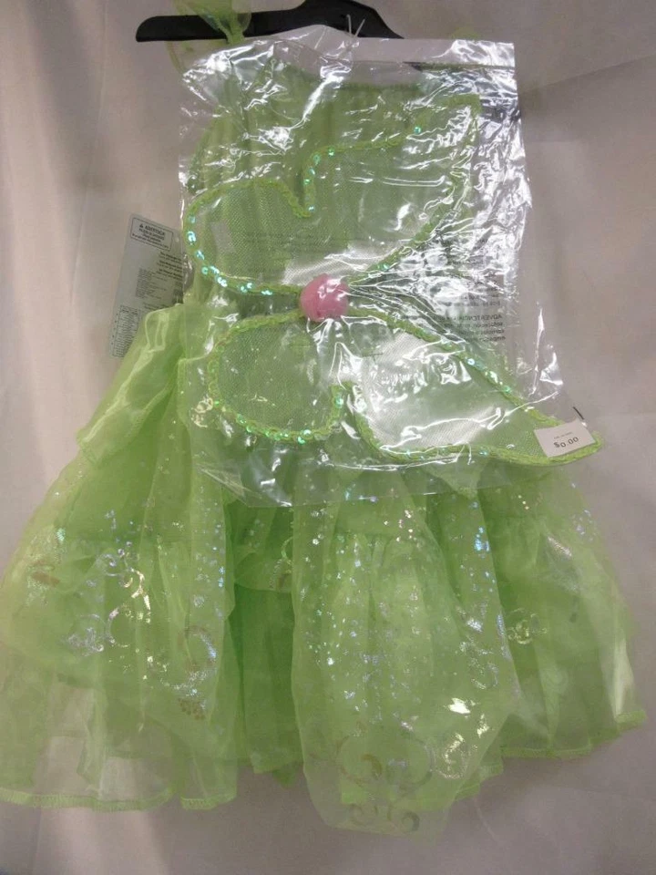 Tinkerbell Deluxe Niño Disfraz Halloween Vestido Verde con Alas Pequeño (4-6x) Foto 4 de 4