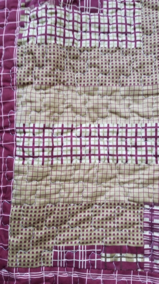 King Size Log Cabin Lodge Burgundy tan Brown Reversible Quilt Set - Image 3 of 4