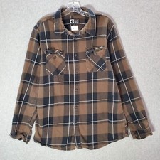 Salty Crew Men Button Up Shirt Large Brown Plaid Flannel Long Sleeve Pocket