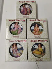 Vintage Set of 5 Small Decorative 3-D Embossed Handcrafted Angel Plates 4.5”