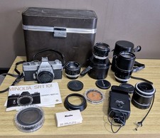 Vintage Minolta SRT-101 35mm SLR w/3 Lenses - Flash - Accessories Outfit CLEAN 