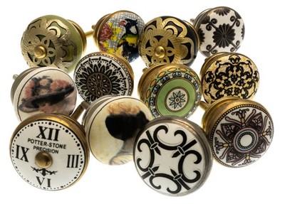 Klassische Vintage Stil handgefertigte Keramik und Glas Schrank Knöpfe 12er Set