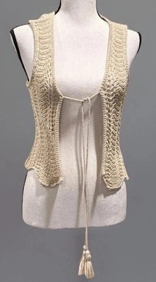Hippie Rose Women's Crochet Tasseled Festival Bohemian Layering Vest Top Small