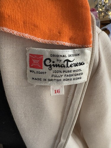 Vintage retro 60s 100% wool long sleeve striped orange shirt size 16 - Picture 13 of 13
