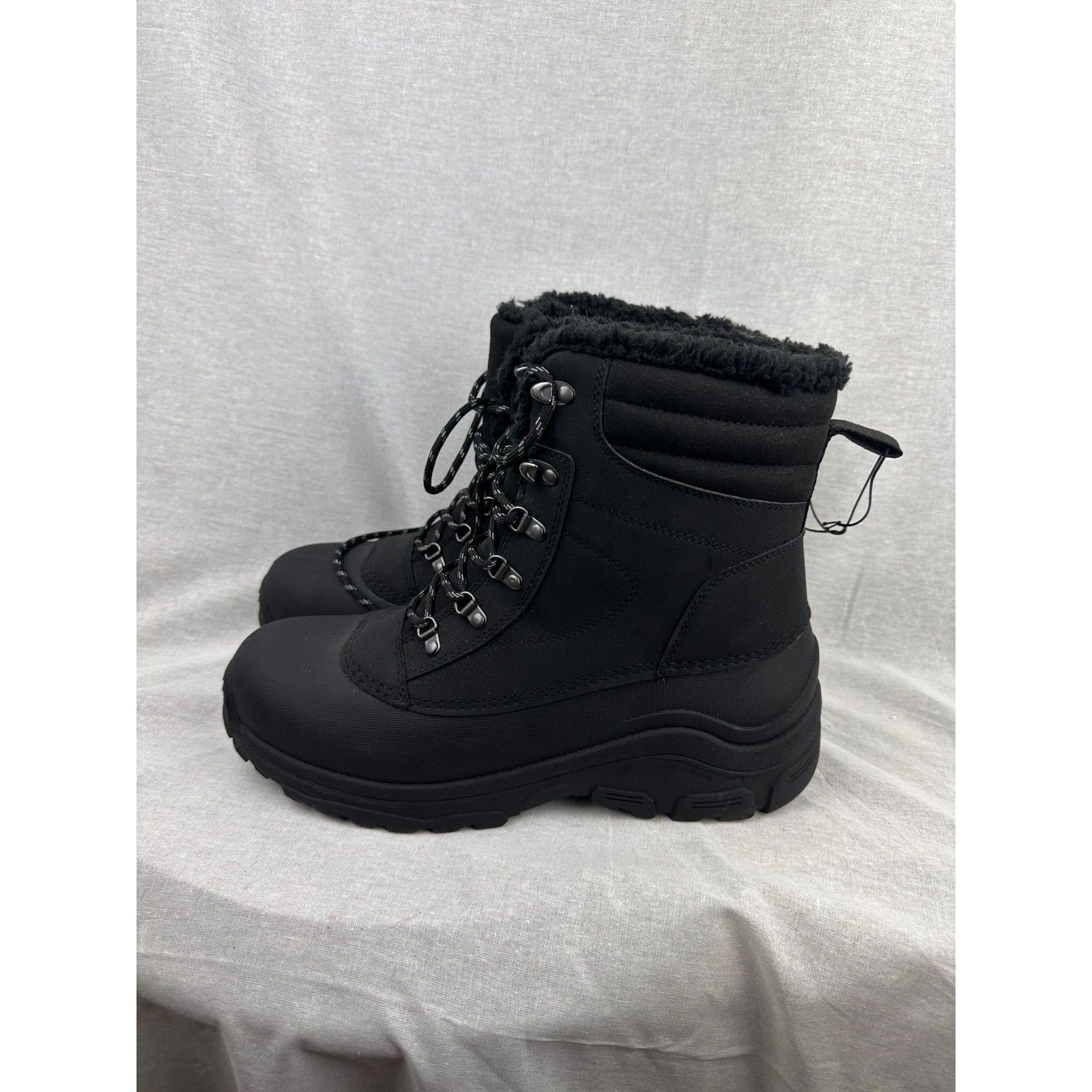 All in Motion Mens Waterproof Winter Boots Black Faux Fur Lined Size 11 NEW