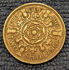 1967 United Kingdom Two Shillings Florin Elizabeth II Coin. VG8 Condition
