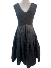 Adrianna Papell Black A-Line Dress Sleeveless Soutache Raised Floral Petite 4