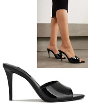 Nine West 9.5 Hather Black Patent Pointed Open Toe Stiletto Mules Heel Sleek Y2K