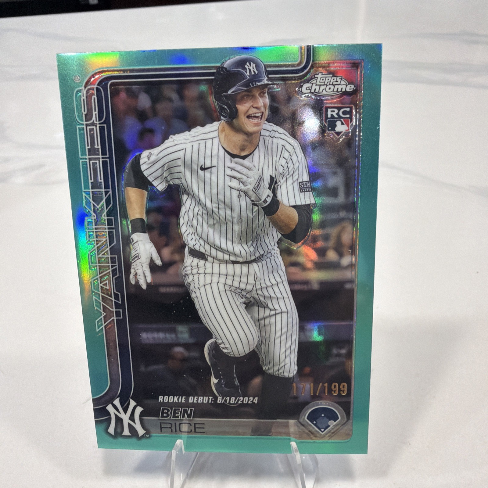 2025 Topps Chrome - Ben Rice #139 Aqua Refractor /199 (RC) Rookie Debut Yankees