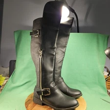 Shoedazzle Knee High Riding Boots Low heel Zip Up Black Womens Size 6.5 20" Tall