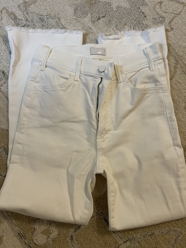 Mother Womens Jean Fairest Of Them All White Size 28 The Hustler Ankle Fray