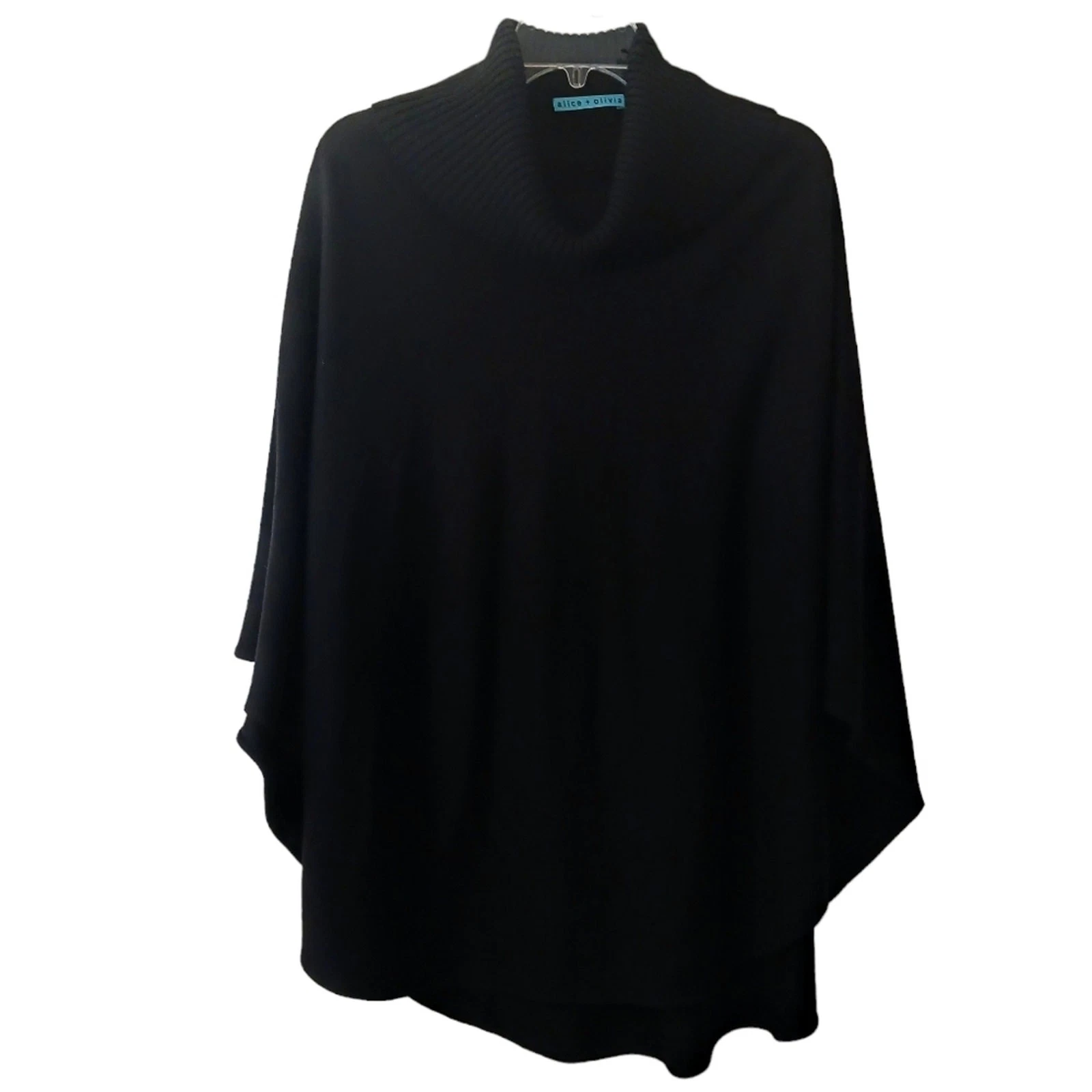 Alice + Olivia Cape MERINO WOOL Poncho One Size Fits Most Black COWL NECK $575