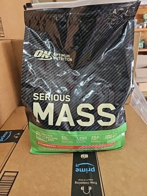 Optimum Nutrition Serious Mass Gainer Protein Powder Strawberry 12lbs Exp 2027