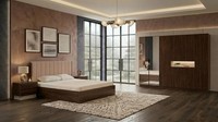 LuxuriöSes Braunes Schlafzimmer-Set Bett Kleiderschrank Nachttische Designer