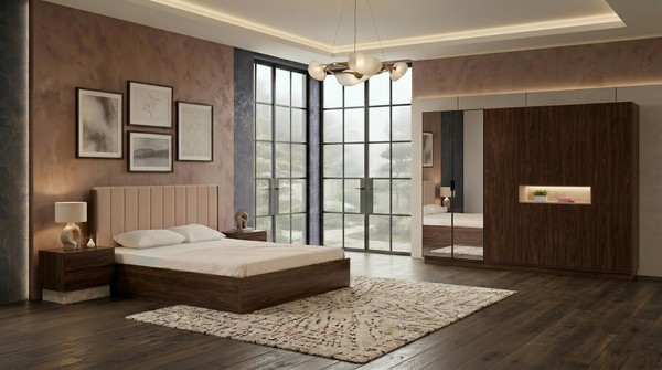 LuxuriöSes Braunes Schlafzimmer-Set Bett Kleiderschrank Nachttische Designer-image