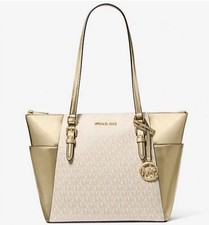MICHAEL KORS CHARLOTTE LARGE TOP ZIP SHOULDER TOTE BAG MK PALE GOLD