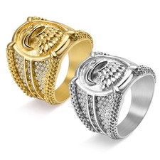 Men's CZ Inlay Eagle Ring Stainless Steel Biker Fashion Jewelry Hip Hop Ring