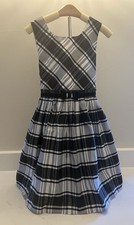 Jona Michelle Girls Fit  Flare Plaid Dress Black White Sleeveless Bow Size 8
