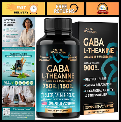 GABA L-Theanine 900mg Supplement for Calm, Sleep & Relaxation - 120 Capsules