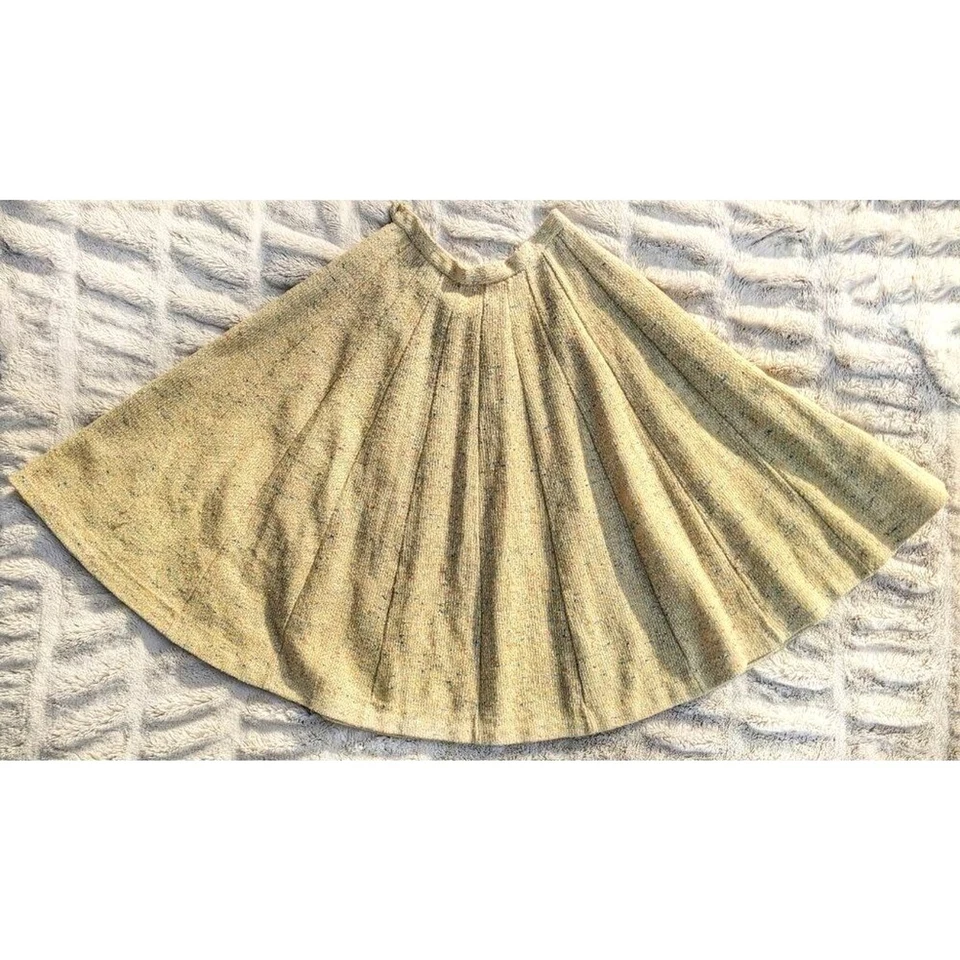 Falda oscilante vintage años 50 100 % lana amarilla punteada tweed bouclé 3/4 círculo talla XS Foto 2 de 4