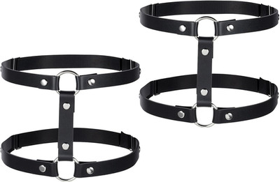 2 Rows Thigh Garters for Women, Leather Leg Harness Adjustable Garter Belt Elast