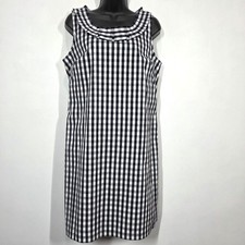 Talbots Dress 10 P Petite Navy White Gingham Pleat Neck Office Cocktail Preppy