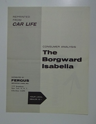 1956 The Borgward Isabella Consumer Analysis Reprinted From Car Life #F-86